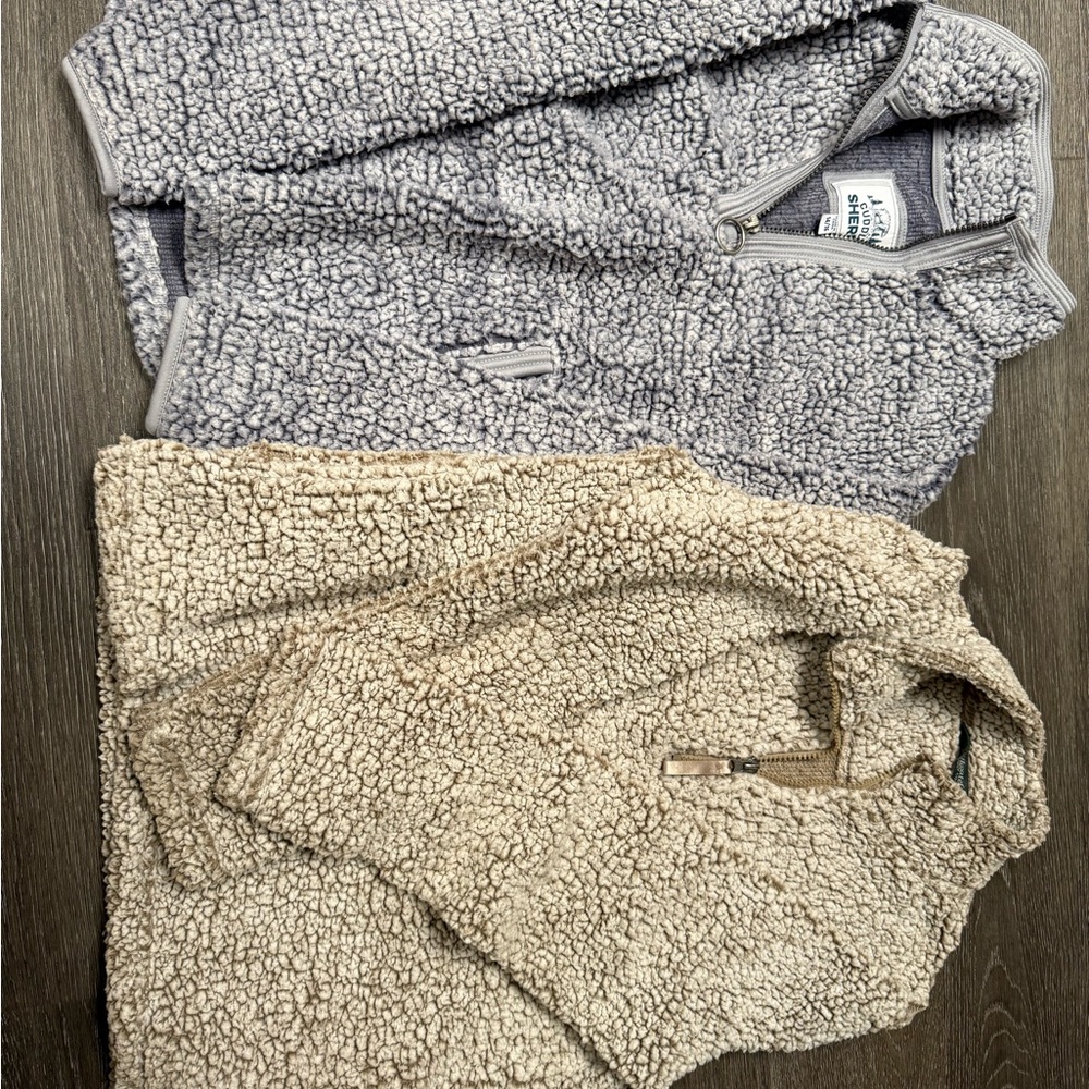 Cozy Kids Sherpa Fleece Hoodies - Gray and Cream